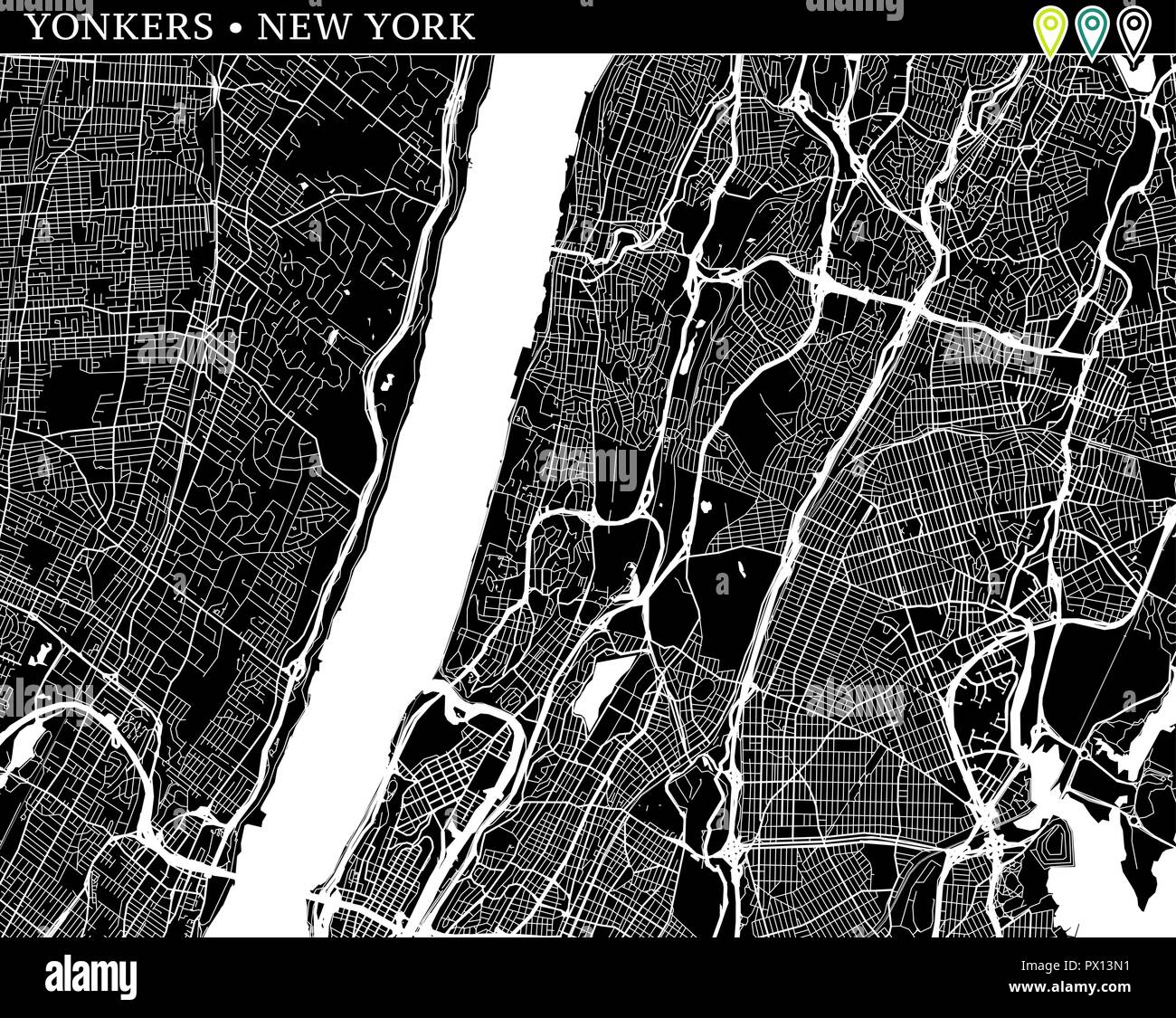 simple map of new york black and white Simple Map Of Yonkers New York Usa Black And White Version For simple map of new york black and white