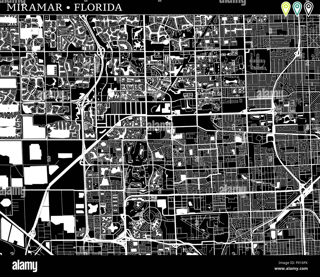 Simple map of Miramar Florida - Simple Map Of Miramar Florida Usa Black And White Version For Backgrounds This Map Of Miramar Contains Three Markers Who Are Grouped And Can Be Mo PX16FK