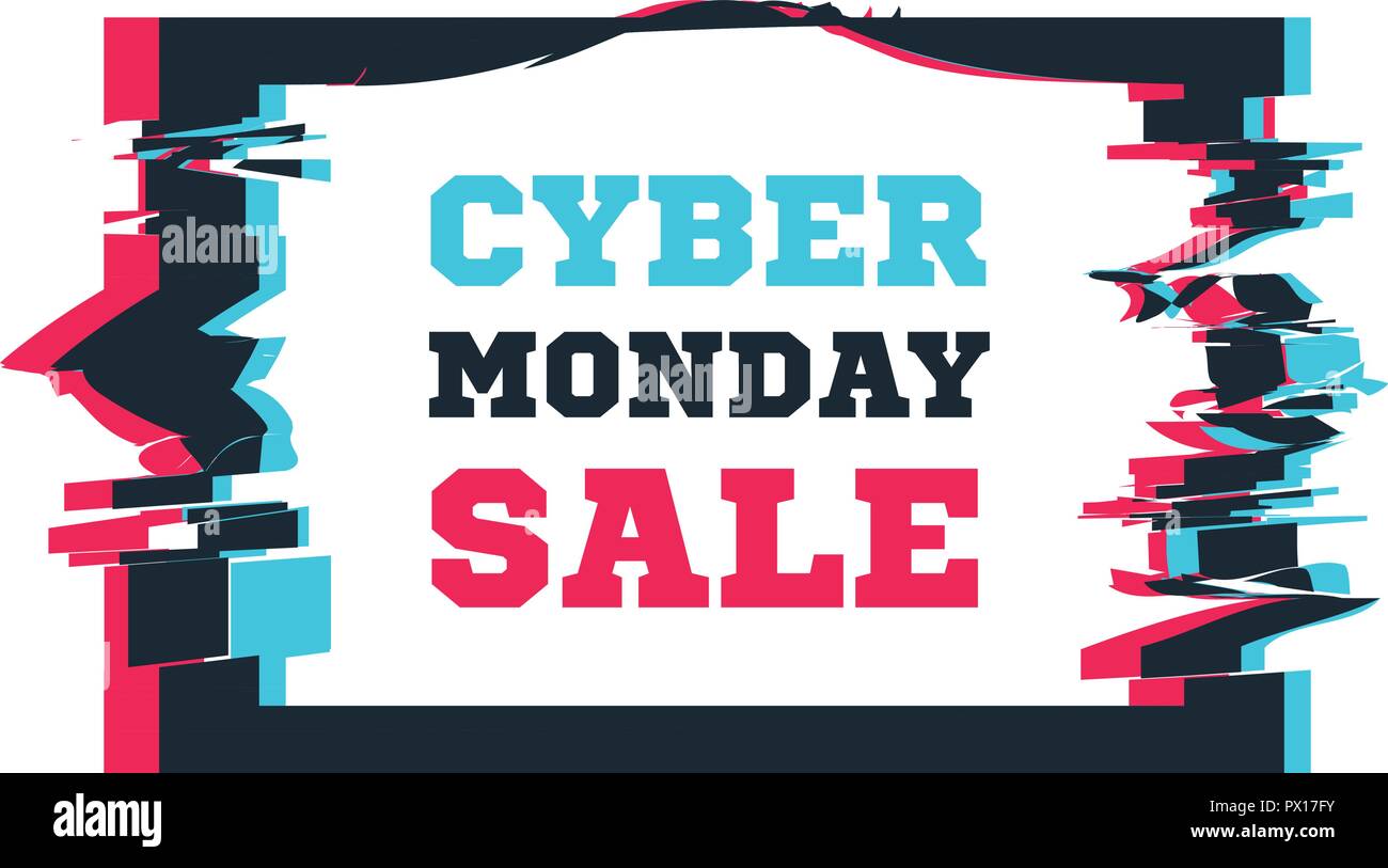 Cyber Monday sale on the background of the screen with glitch effects on white. Vector illustration Stock Vector