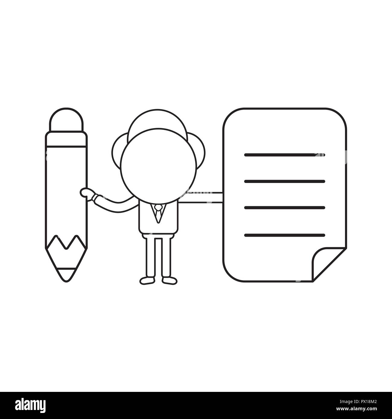 Vector illustration concept of businessman character holding pencil and ...