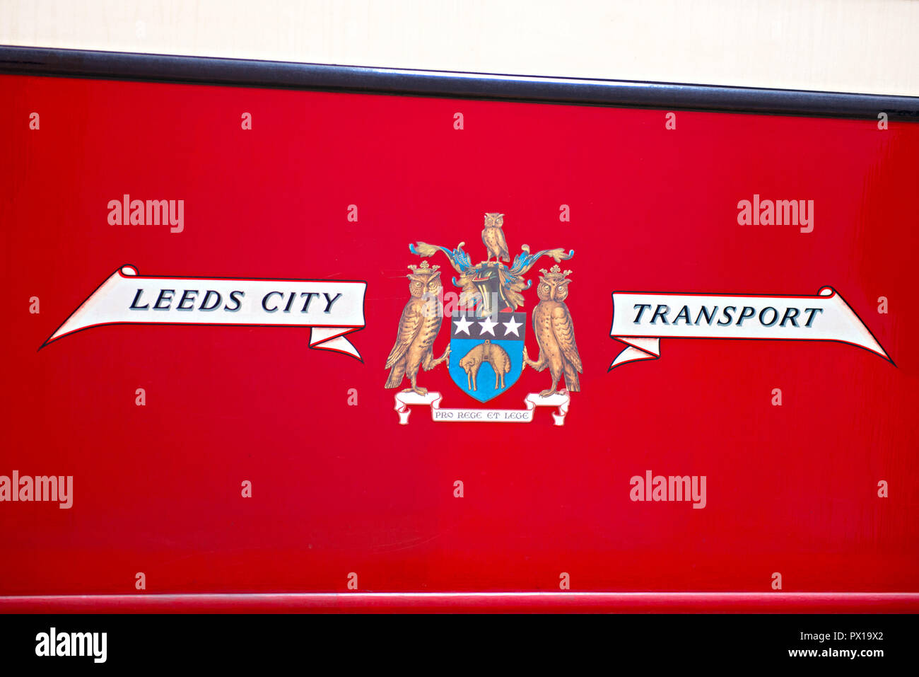 A Leeds transport emblem at Crich Tramway Museum in the village of Crich, Derbyshire, UK Stock Photo