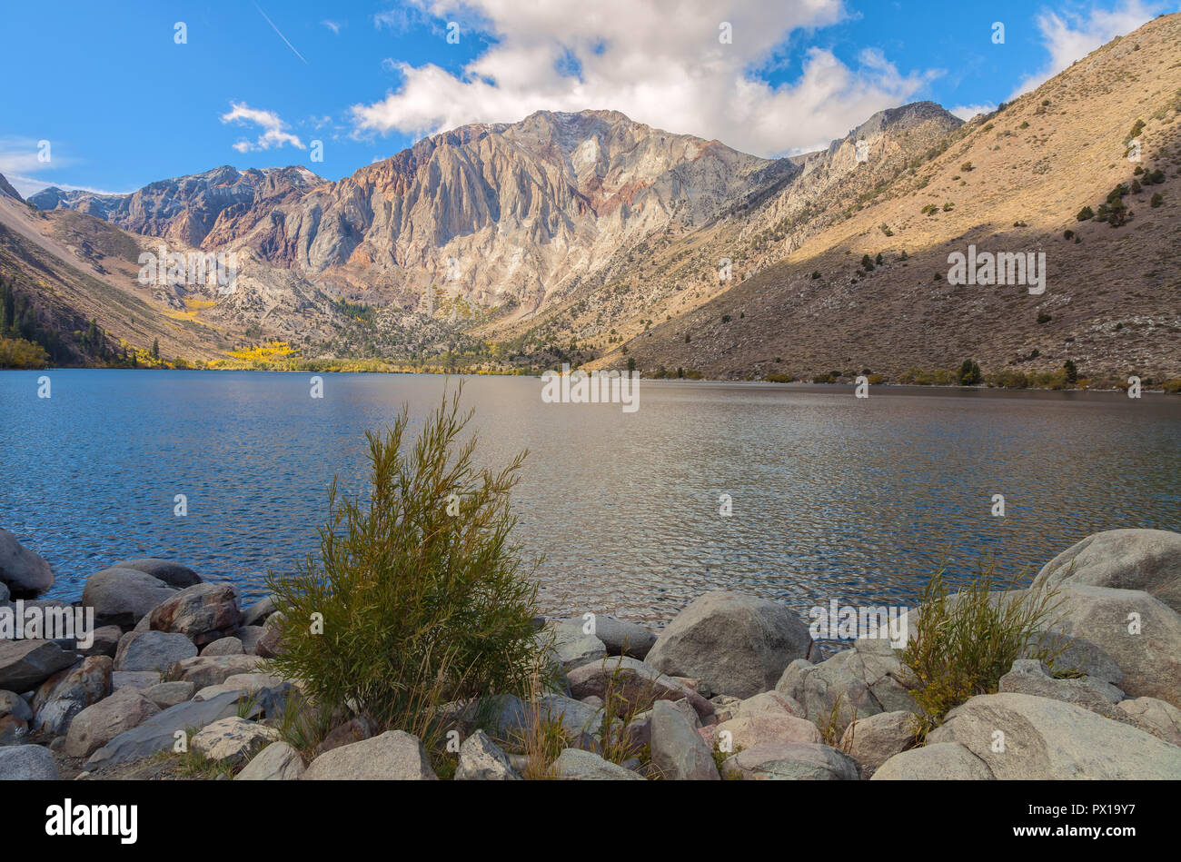 Convict Lake, with Laurel Mountain and the fall foliage, Mono County, California, United States. Stock Photo