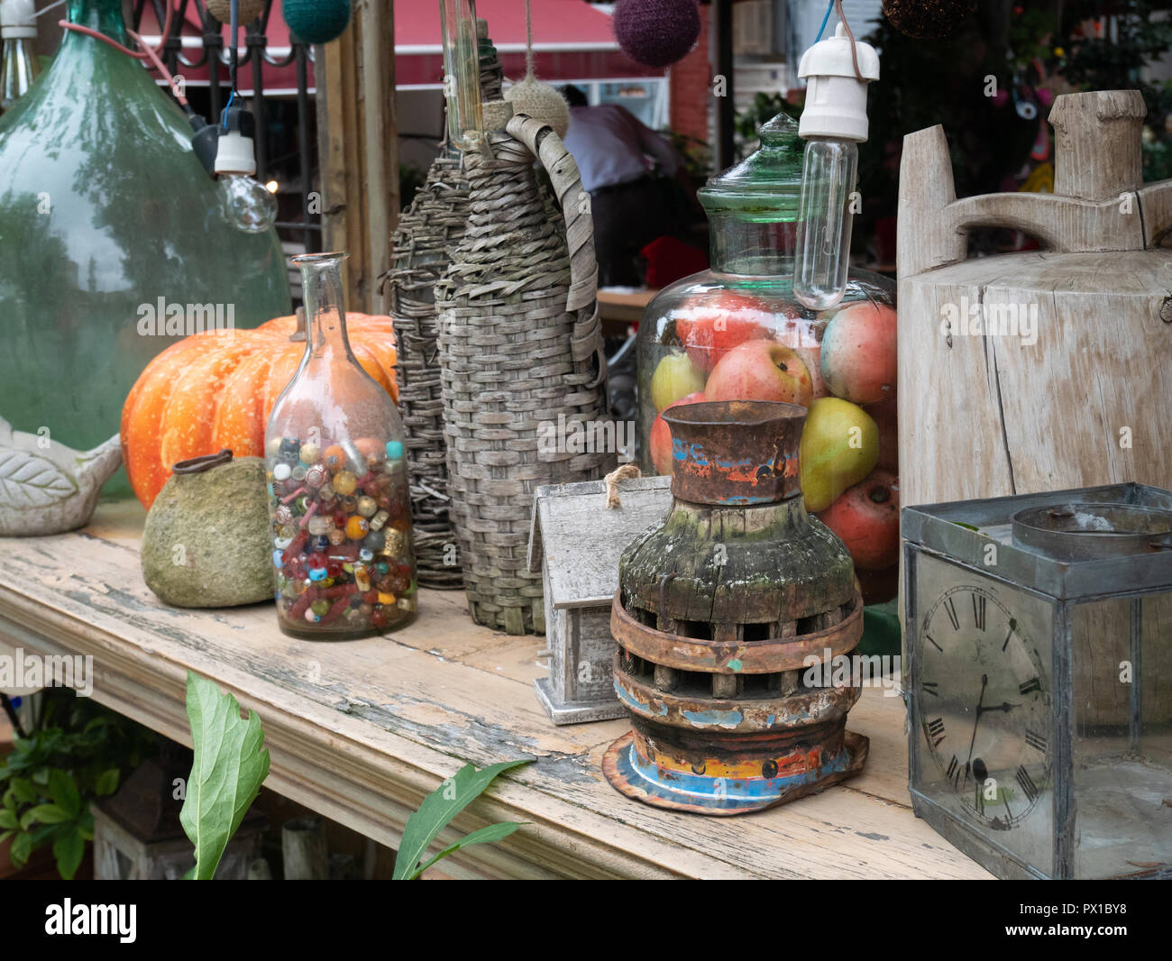 Decorative Vintage Stuff At Flea Market Store Shop Bottles