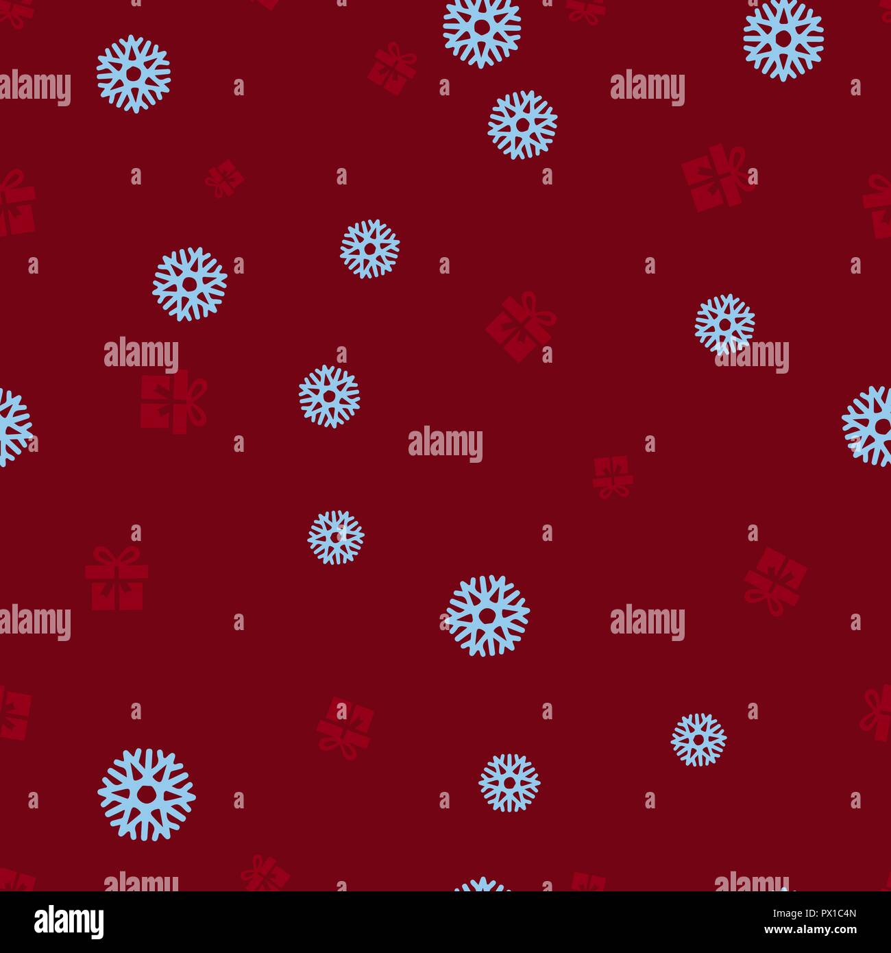 Christmas gift and snowflake seamless pattern. Red background. Vector ...