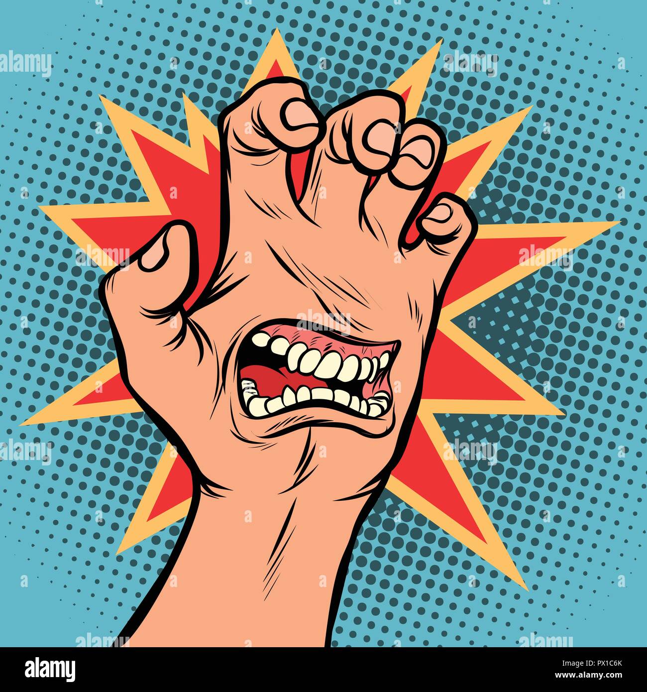 mouth emotion anger hand scratch gesture Stock Vector