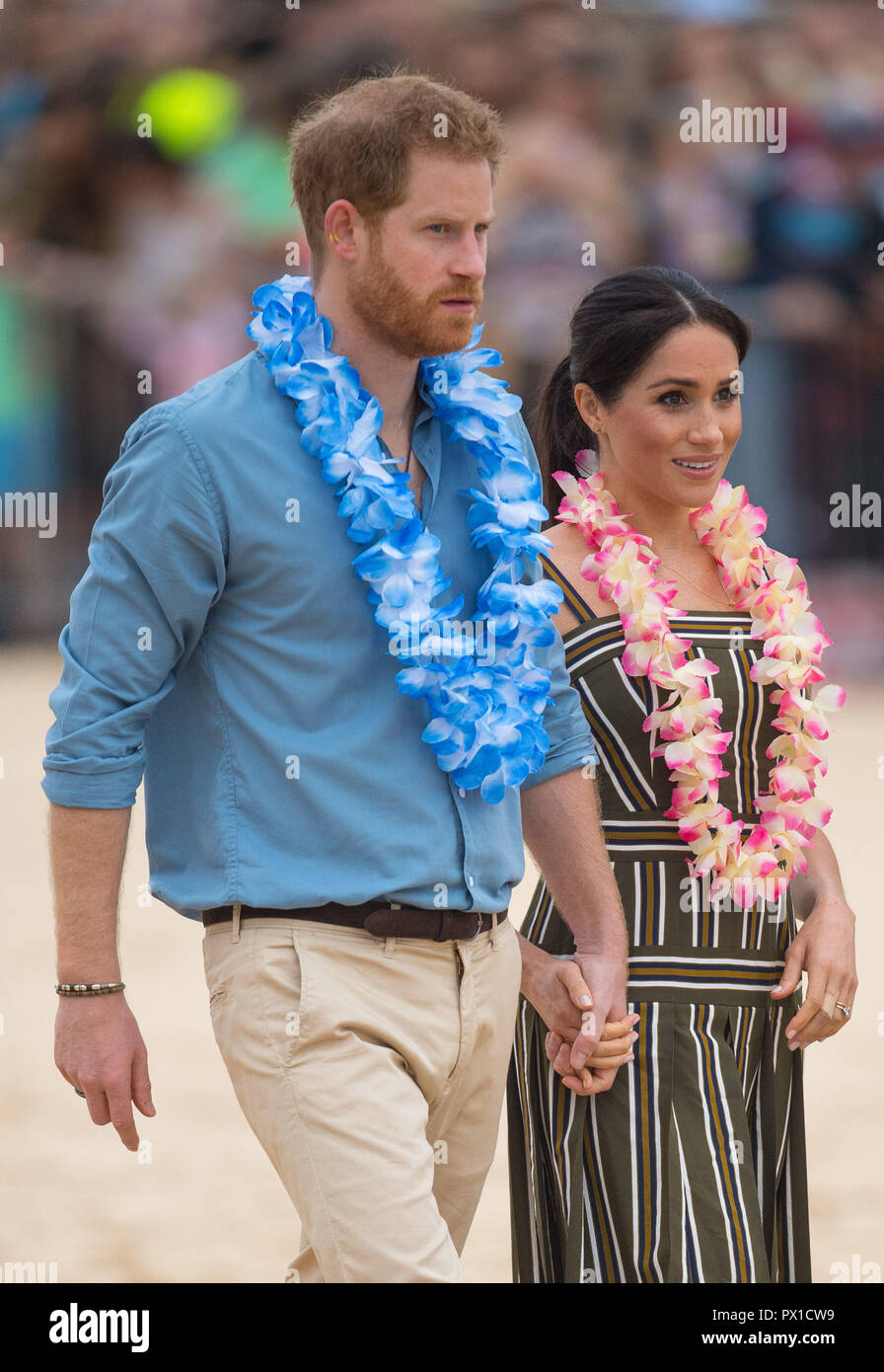 The Duke and Duchess of Sussex during a visit to South Bondi Beach in Sydney, on the fourth day of the royal couple's visit to Australia. Stock Photo