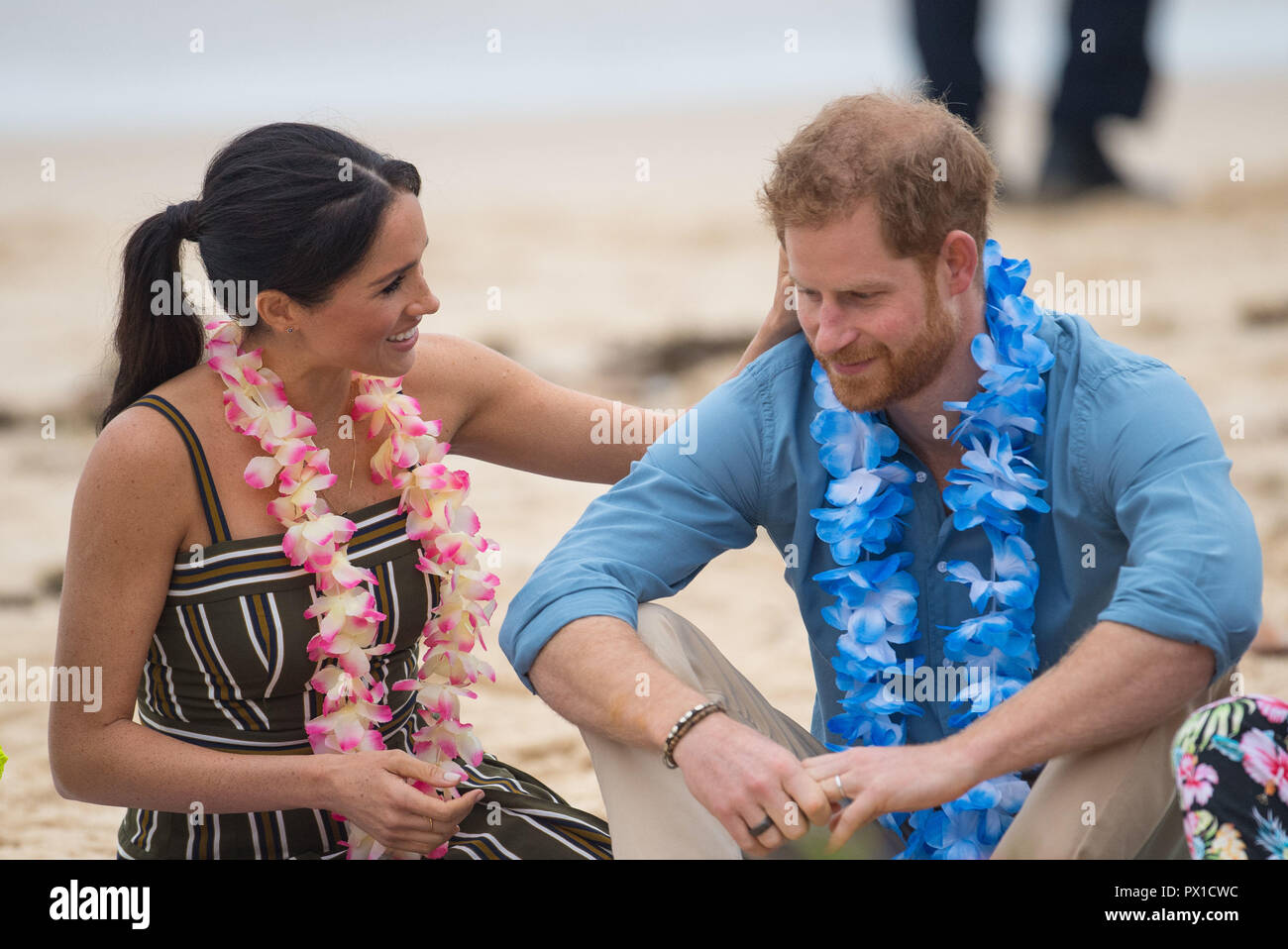 The Duke and Duchess of Sussex during a visit to South Bondi Beach in Sydney, on the fourth day of the royal couple's visit to Australia. Stock Photo