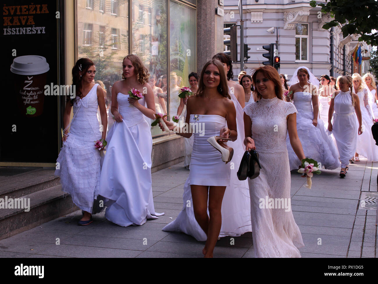 Bridal fashion parade on the streets of Vilnius, Lithuania Stock Photo
