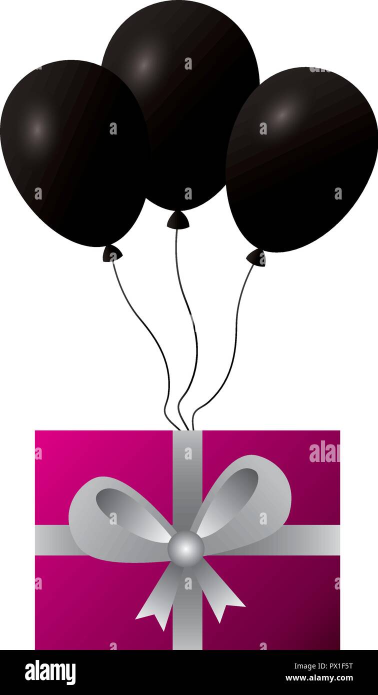 gift box black balloons decoration vector illustration Stock Vector ...