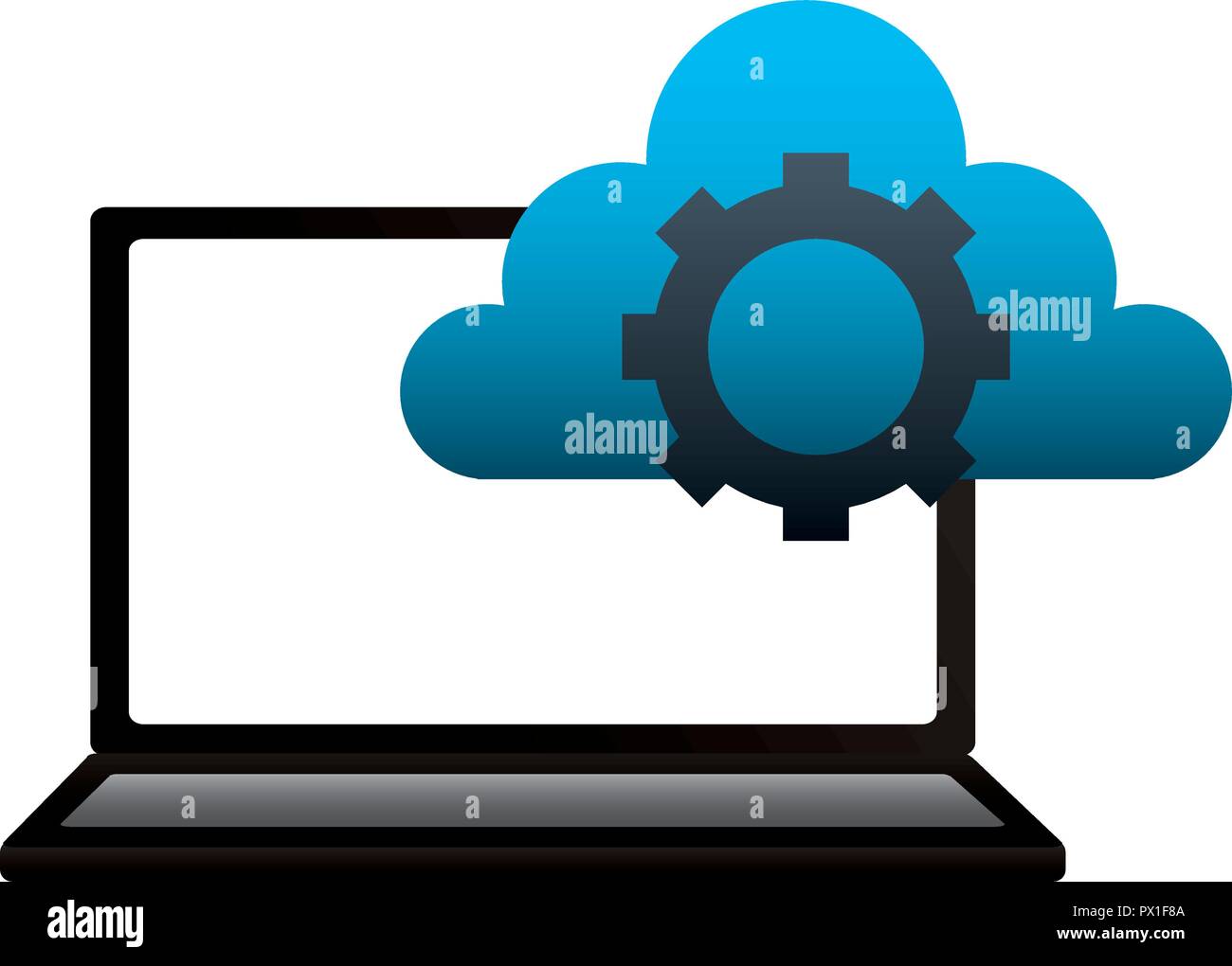 laptop cloud computing gear work vector illustration Stock Vector Image ...