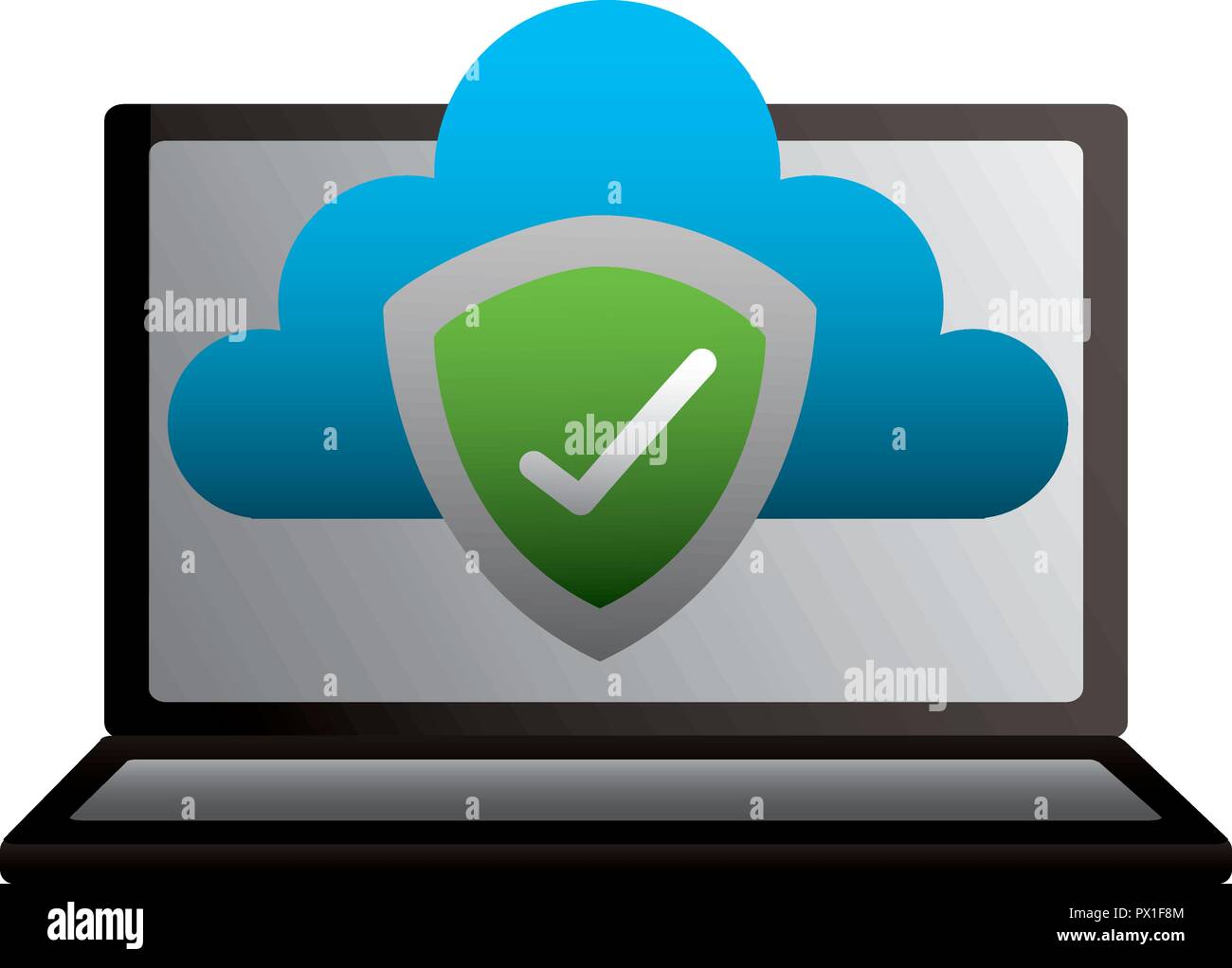 laptop cloud computing shield protection vector illustration Stock ...