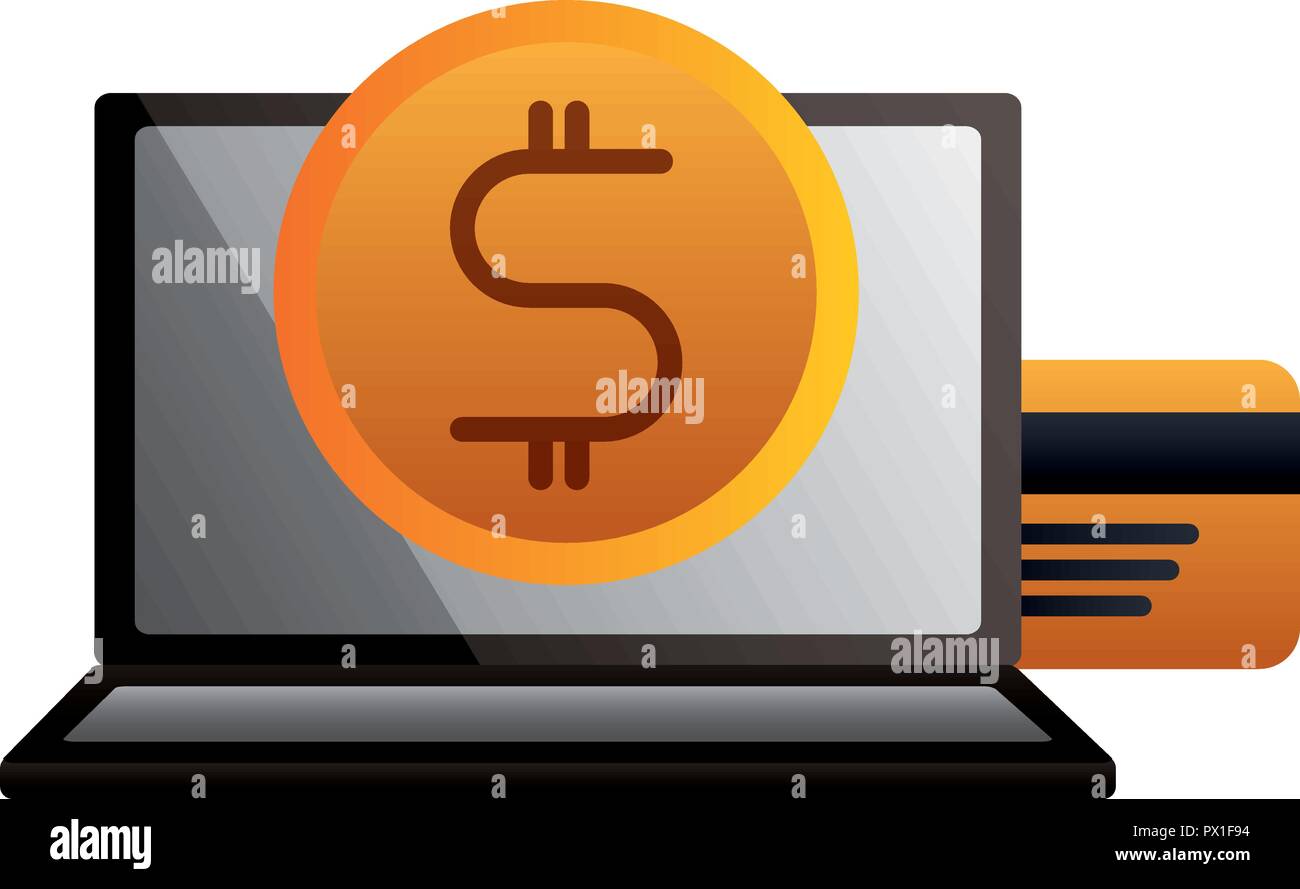 laptop bank credit card money exchange vector illustration Stock Vector