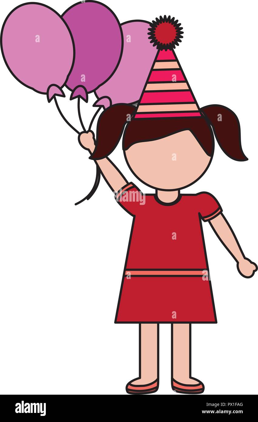 little girl with balloons birthday celebration vector illustration ...