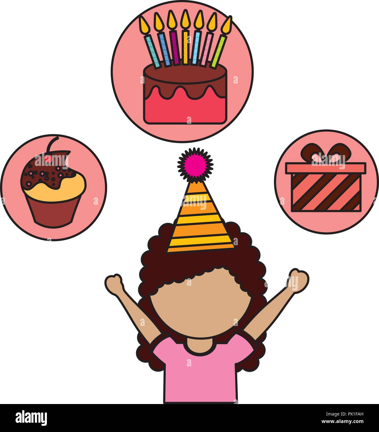 happy girl cake gift birthday celebration vector illustration Stock ...