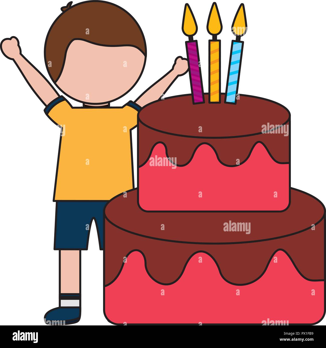 happy boy with cake birthday celebration vector illustration Stock ...