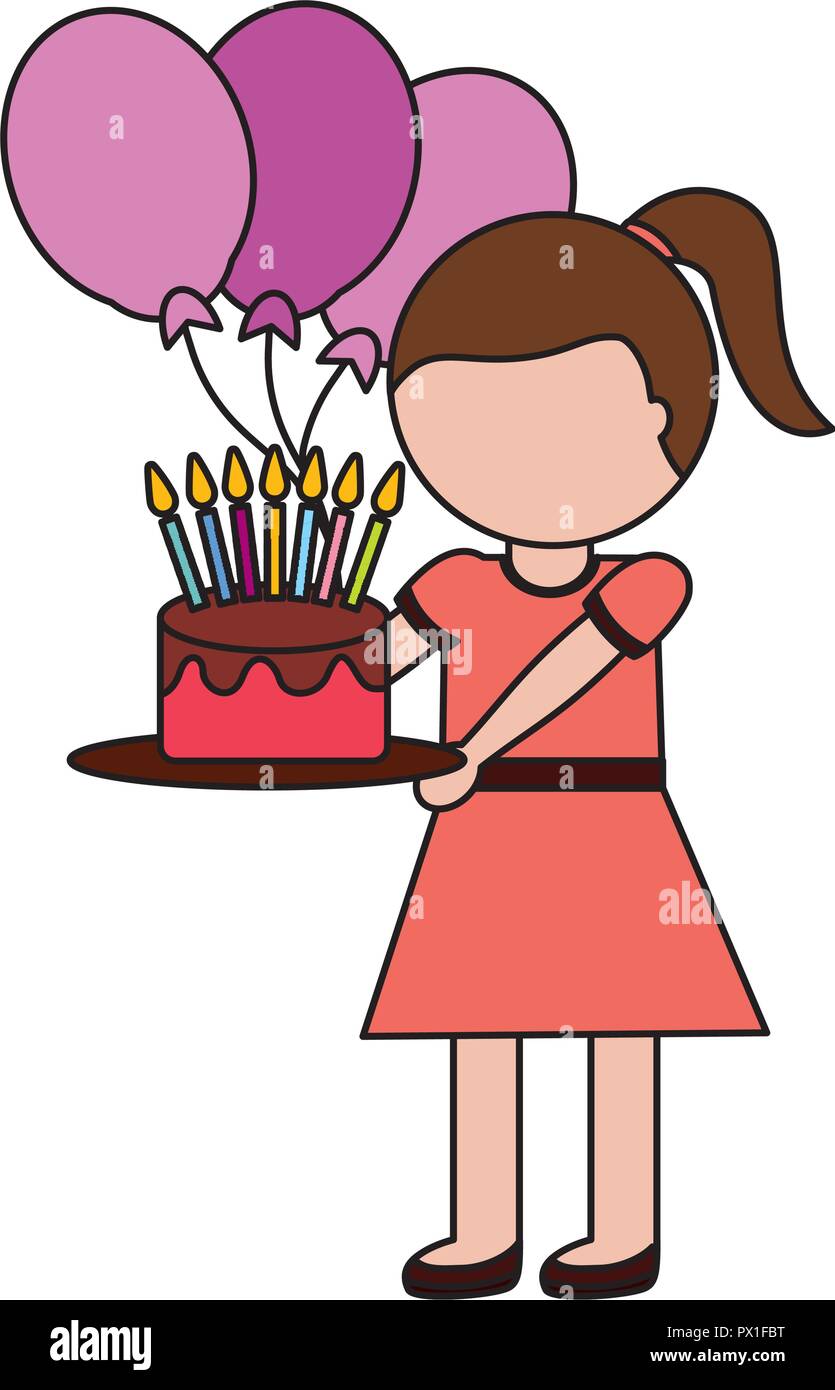 girl with cake and balloons birthday celebration vector illustration ...