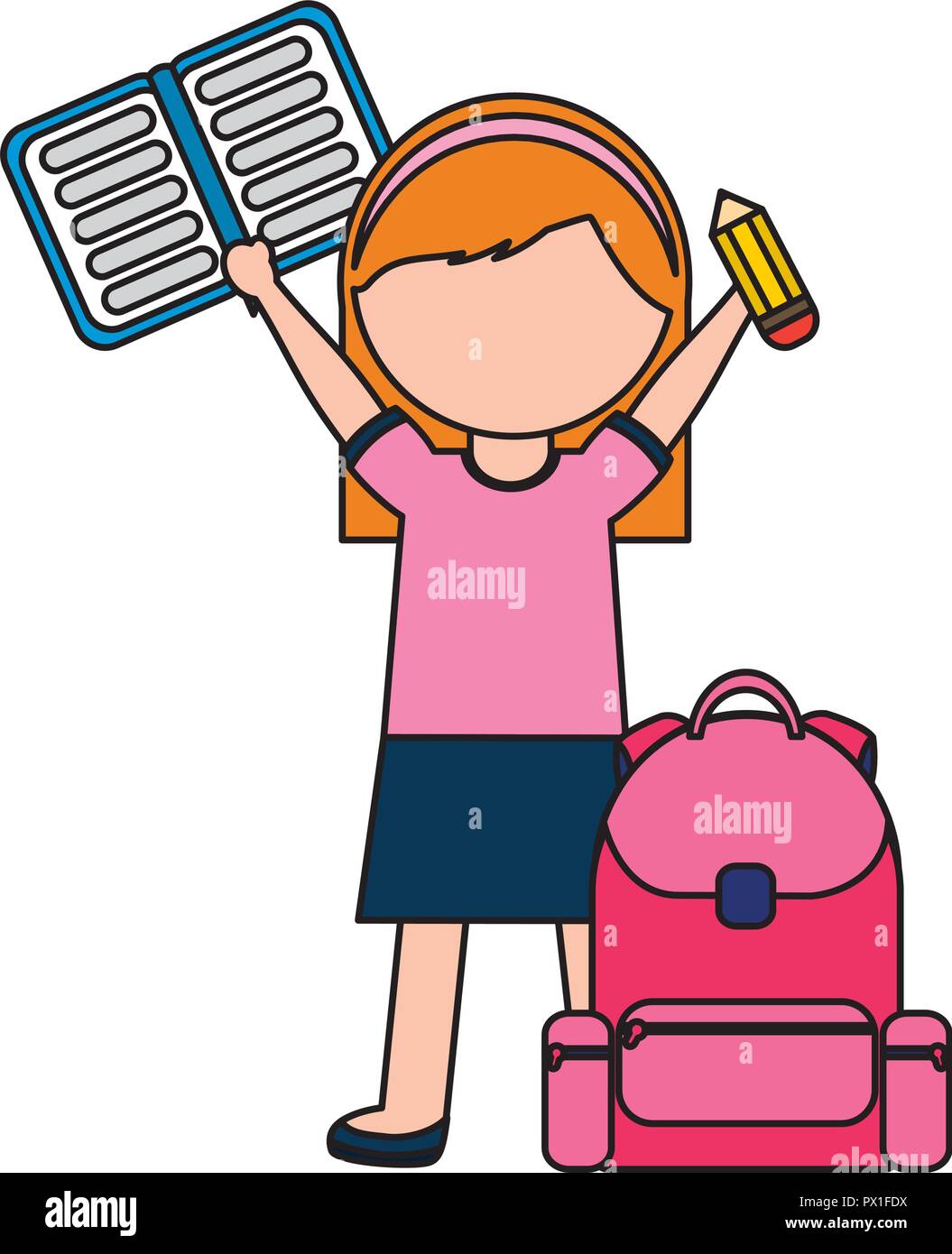 girl with backpack and book back to school vector illustration Stock ...