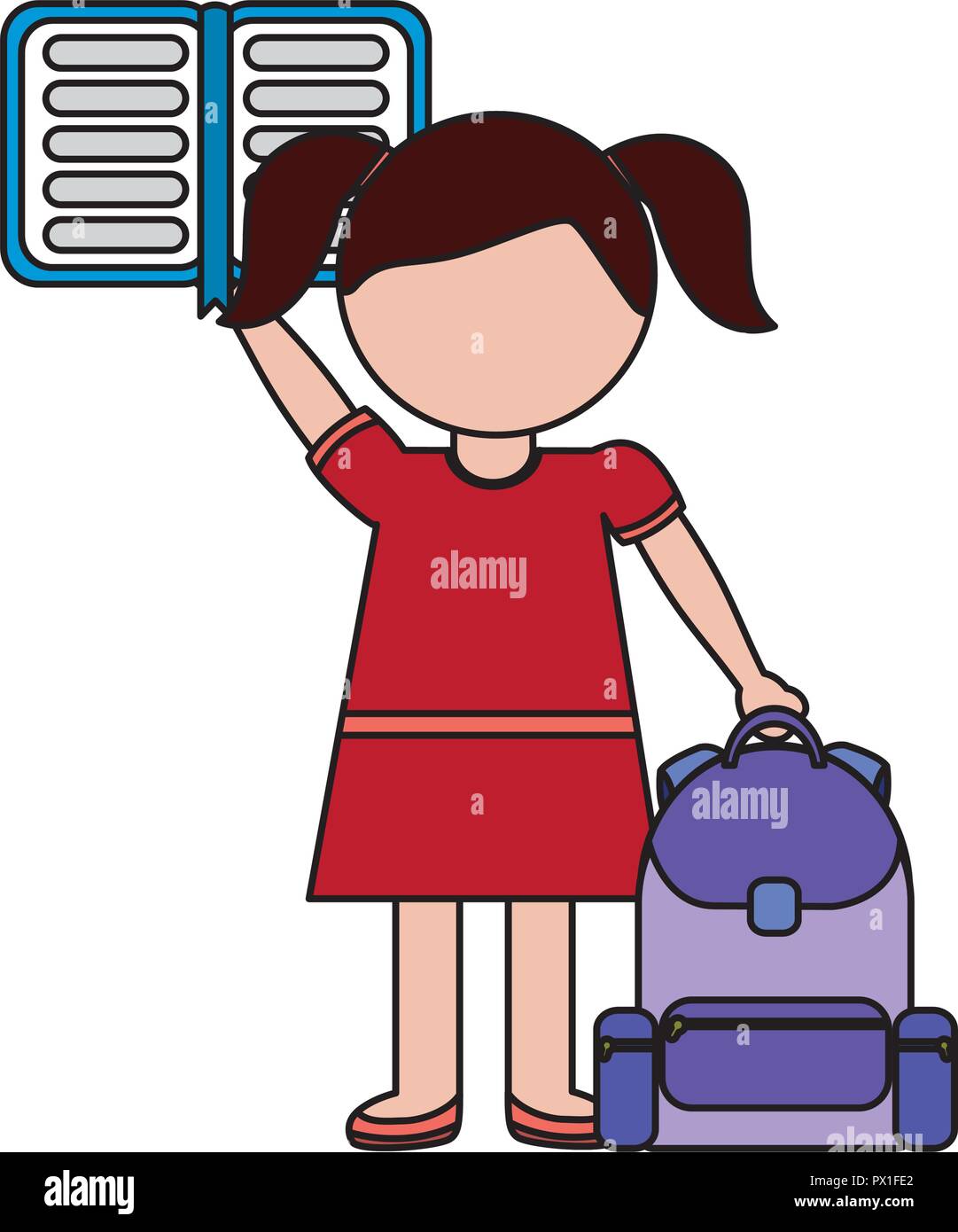 girl with backpack and book back to school vector illustration Stock ...
