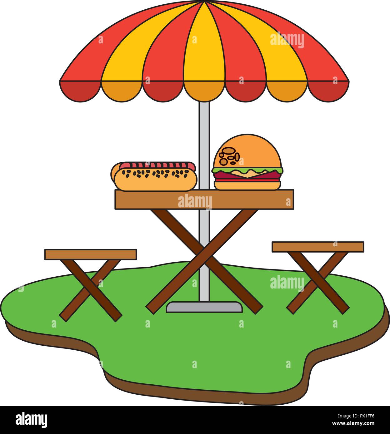 Picnic Table With Umbrella Clip Art