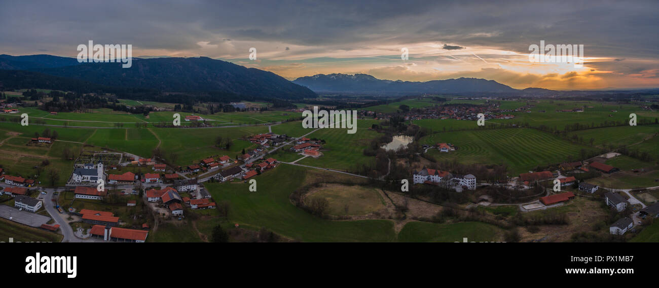 european alps bavaria Reichersbeuern drone panorama Stock Photo