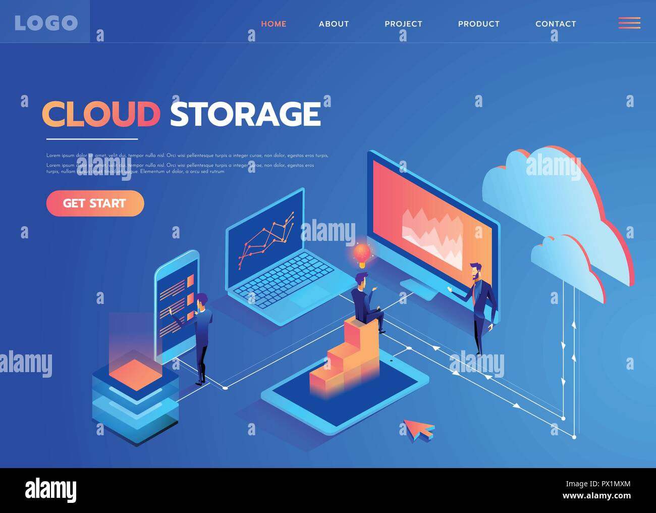 System of technical support. People interacting with the technical cloud storage center. Modern vector illustration isometric style. Stock Vector