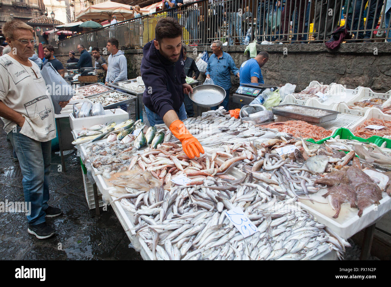 Fish market in Catania, Sicily Stock Photo
