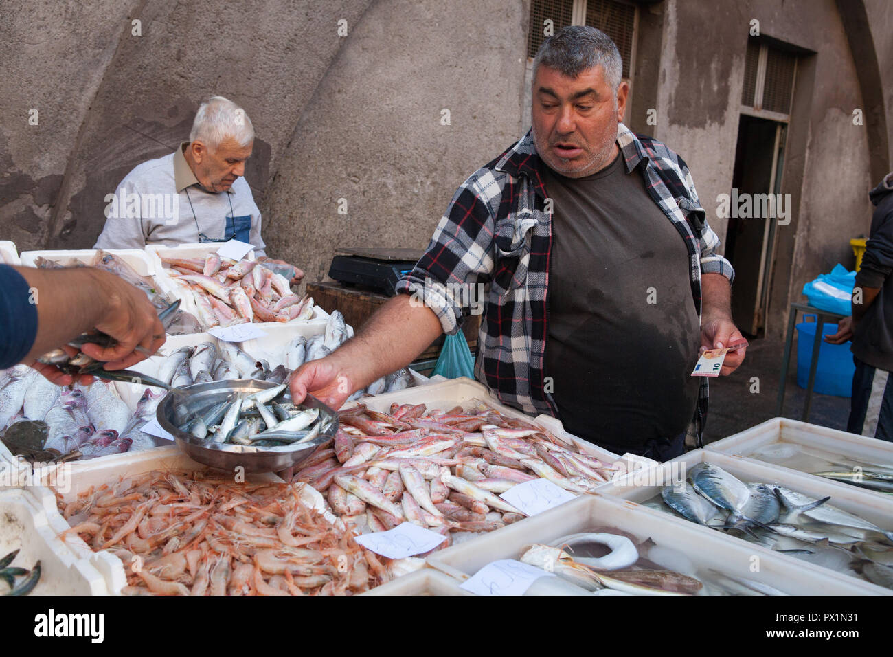 Fish market in Catania, Sicily Stock Photo