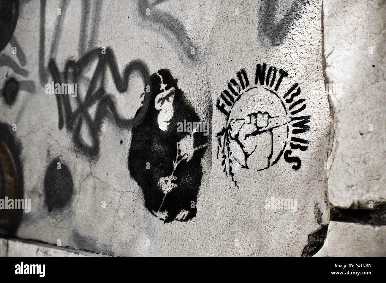 Abstract Brickwall Graffiti Streetart Monkey Portugal Lisboa Stock Photo