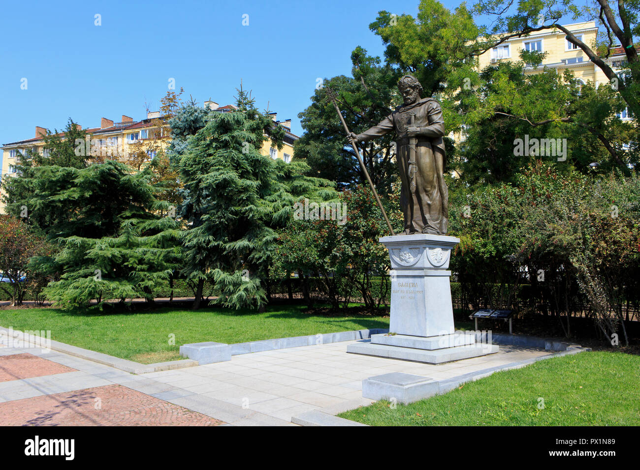 Statue of Emperor Samuel of Bulgaria (reign 997-1014) in Sofia, Bulgaria Stock Photo