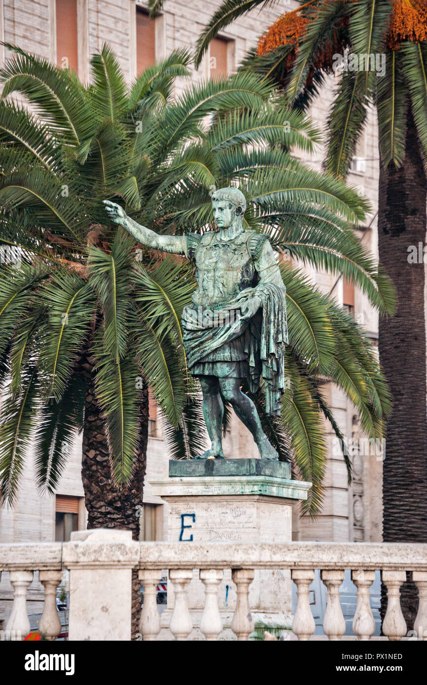 The Statue of Julius Caesar Augustus near the waterfront in Naples, southern Italy. Stock Photo