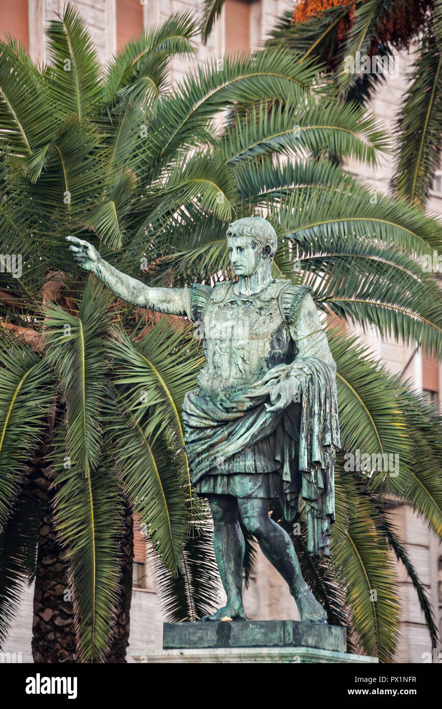 The Statue of Julius Caesar Augustus near the waterfront in Naples, southern Italy. Stock Photo