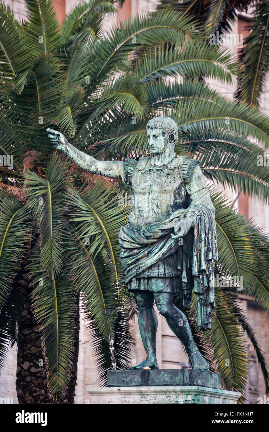 The Statue of Julius Caesar Augustus near the waterfront in Naples, southern Italy. Stock Photo