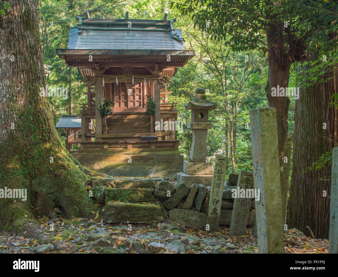 Osaki Hachiman shrine, henro no michi trail,  Shikoku 88 temple pilgrimage, Saijo city, Ehime, Japan Stock Photo