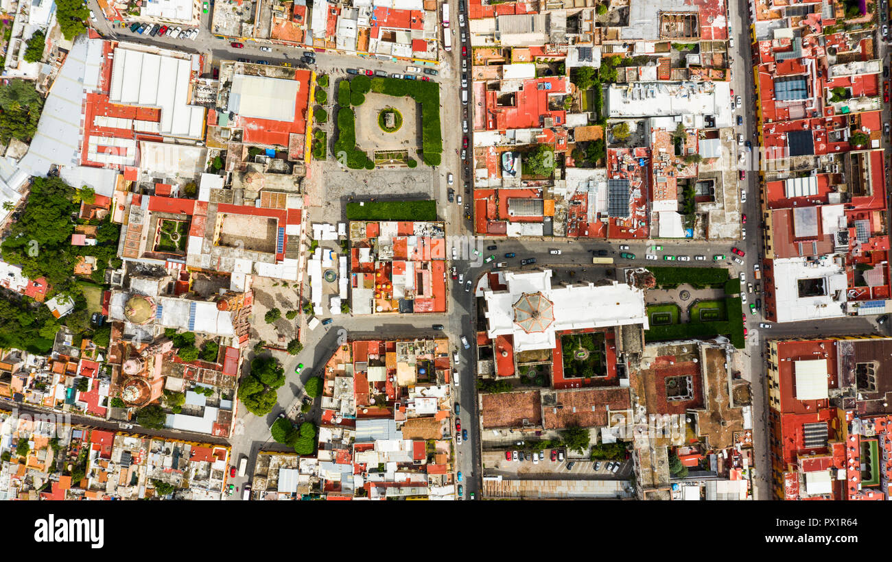 Aerial view of the Zocalo, Historic City Center of San Miguel de Allende, Mexico Stock Photo