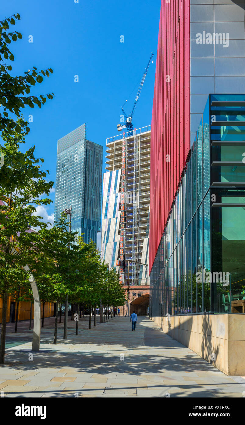 The Beetham Tower and the Axis apartment block (under construction), from First Street, Manchester, UK Stock Photo