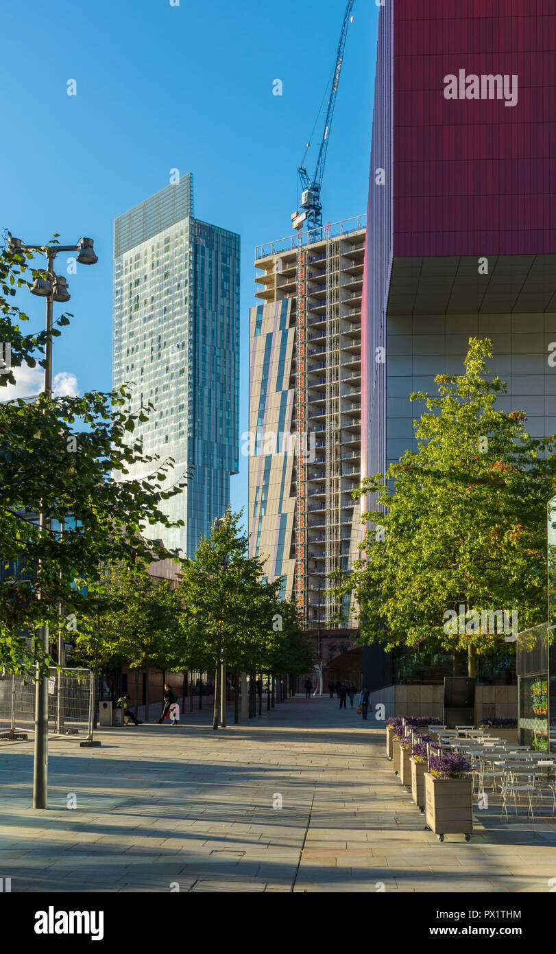 The Beetham Tower and the Axis apartment block (under construction), from First Street, Manchester, UK Stock Photo