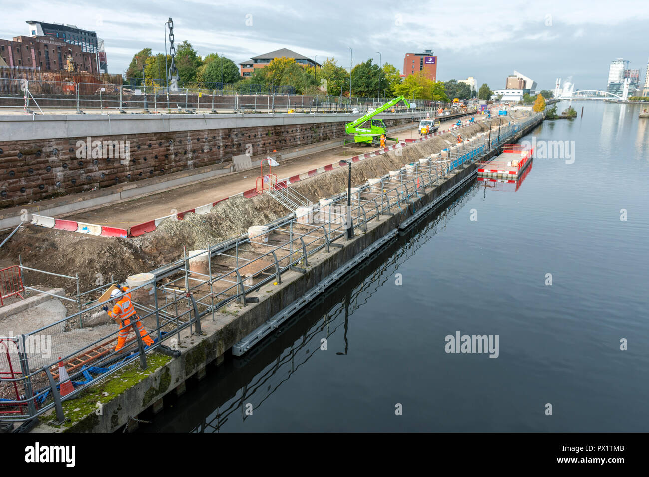Construction work on the Metrolink Trafford Park Line at Trafford Wharf