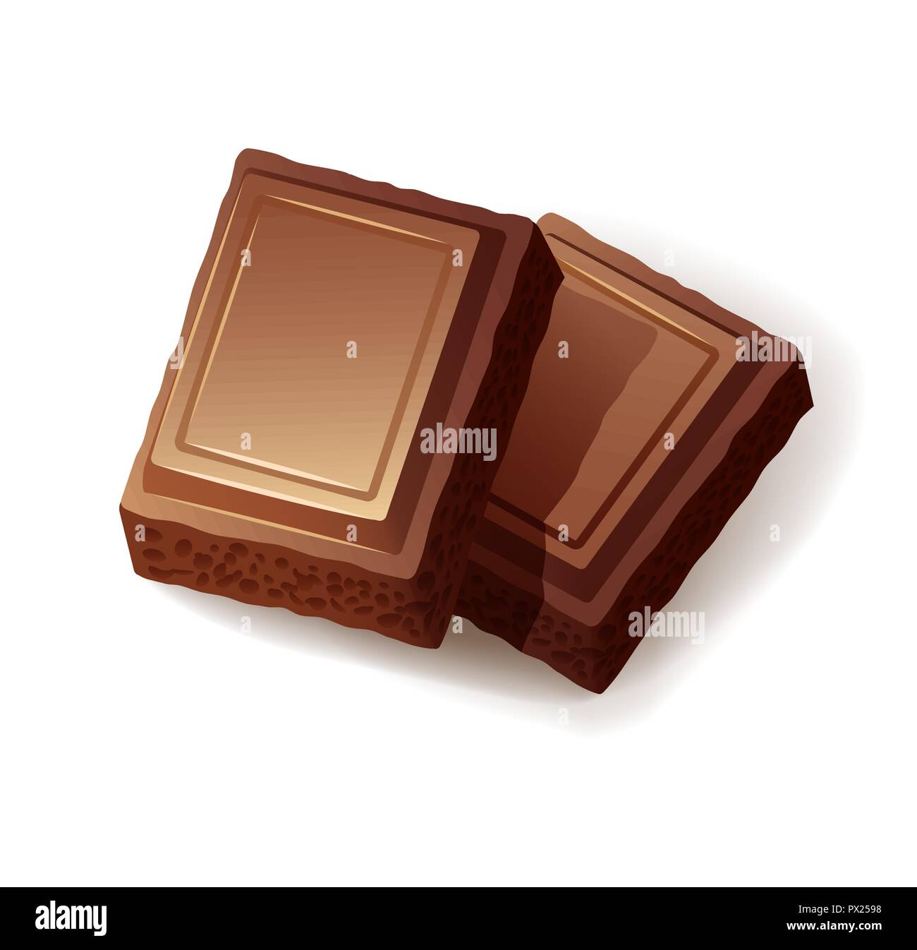Two pieces of milk porous chocolate on white background Stock Vector