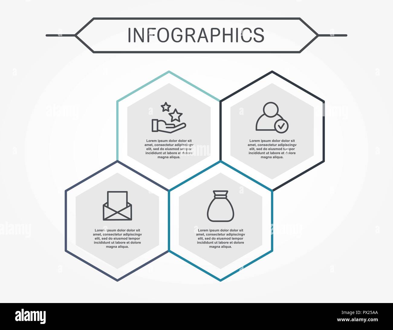 Modern vector illustration 3D. Infographic template with four hexagon ...