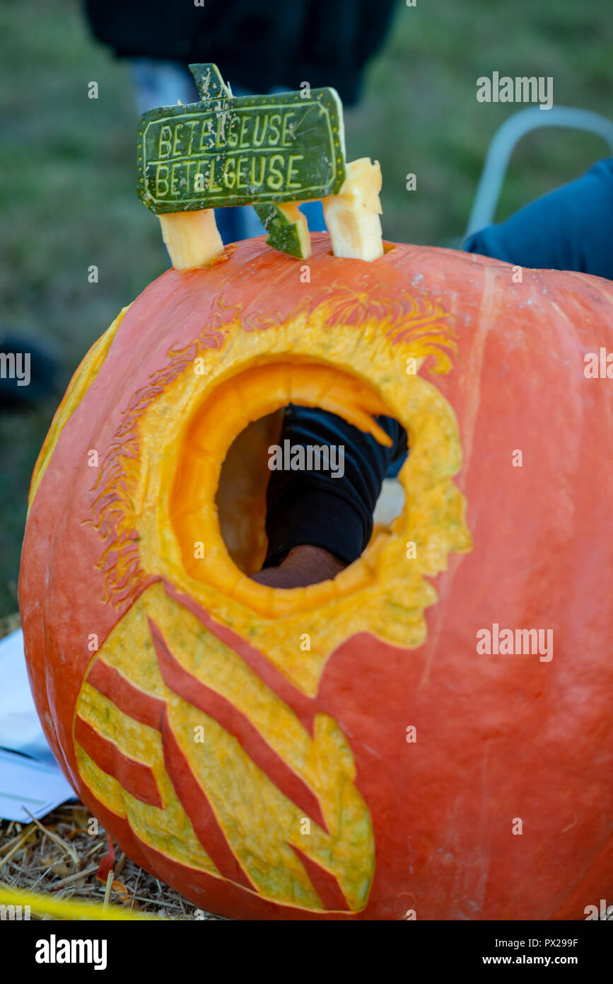 CHADDS FORD, PA - OCTOBER 18: Dragon and Bettlejuice Betelgeuse The Great Pumpkin Carve carving contest on October 18, 2018 Stock Photo