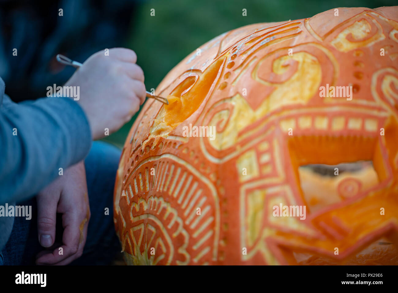 CHADDS FORD, PA OCTOBER 18 Person carving pumpkin at The Great