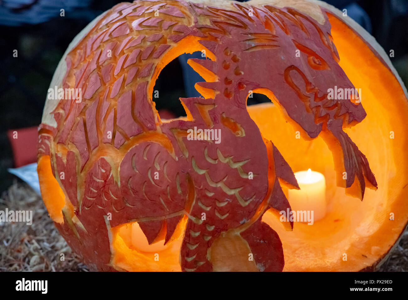 CHADDS FORD, PA - OCTOBER 18: Dragon at The Great Pumpkin Carve carving contest on October 18, 2018 Stock Photo