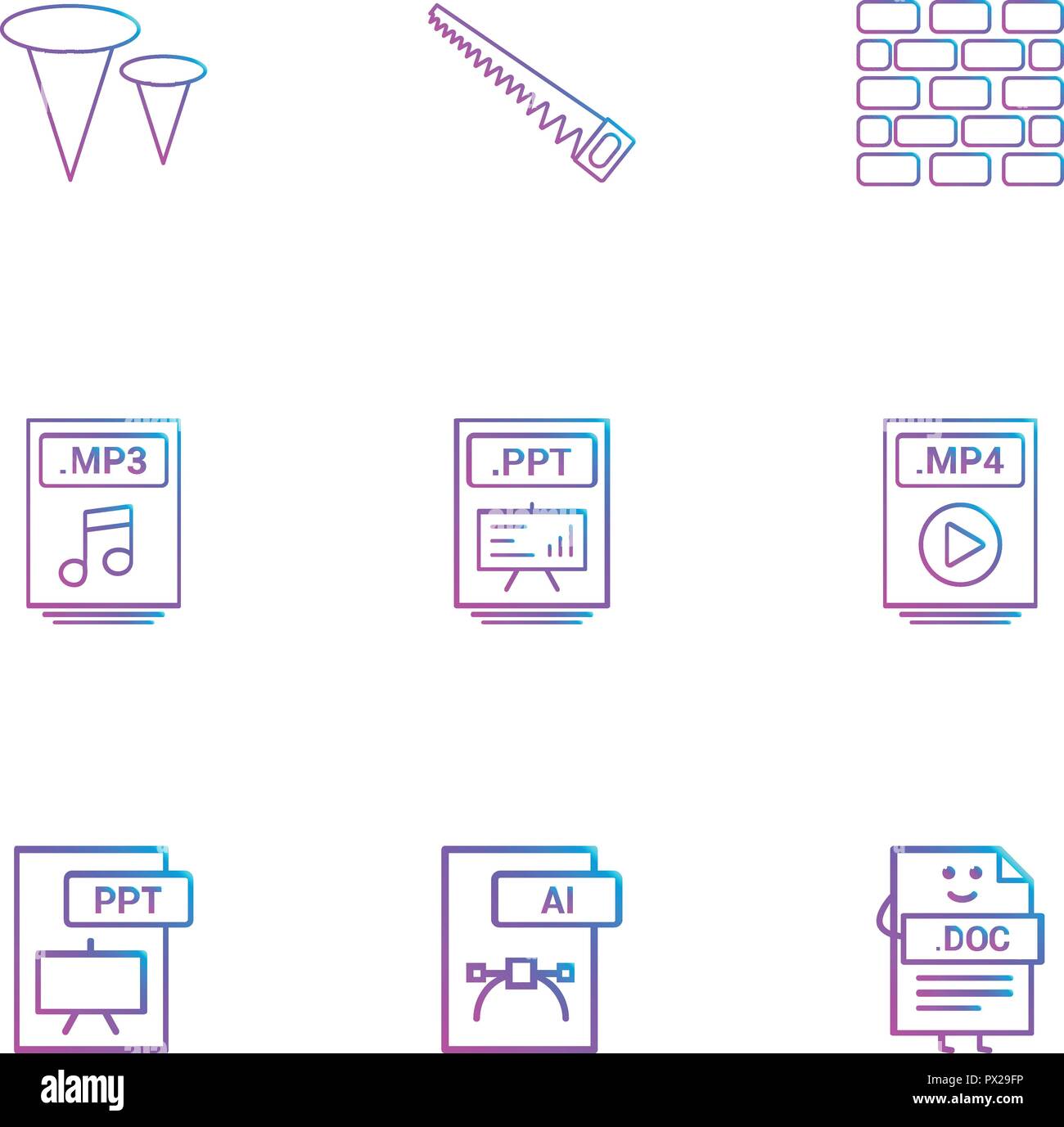 Nails Saw Bricks Wall Mp3 Audio File Ppt Power Point File Mp4 Video File Pptx Ai Doc Document Icon Vector Design Flat Stock Vector Image Art Alamy