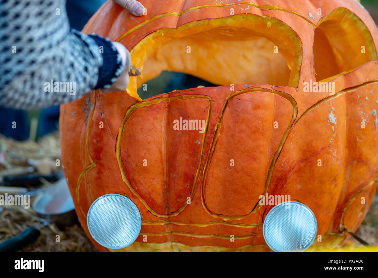 CHADDS FORD, PA OCTOBER 18 View Person carving pumpkin at The Great