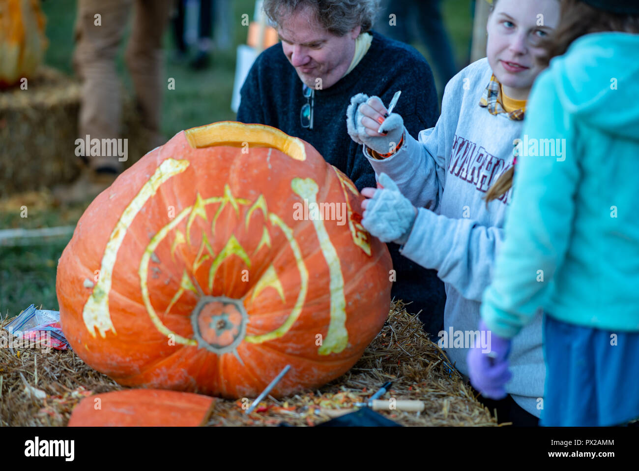 CHADDS FORD, PA OCTOBER 18 View Person carving pumpkin at The Great