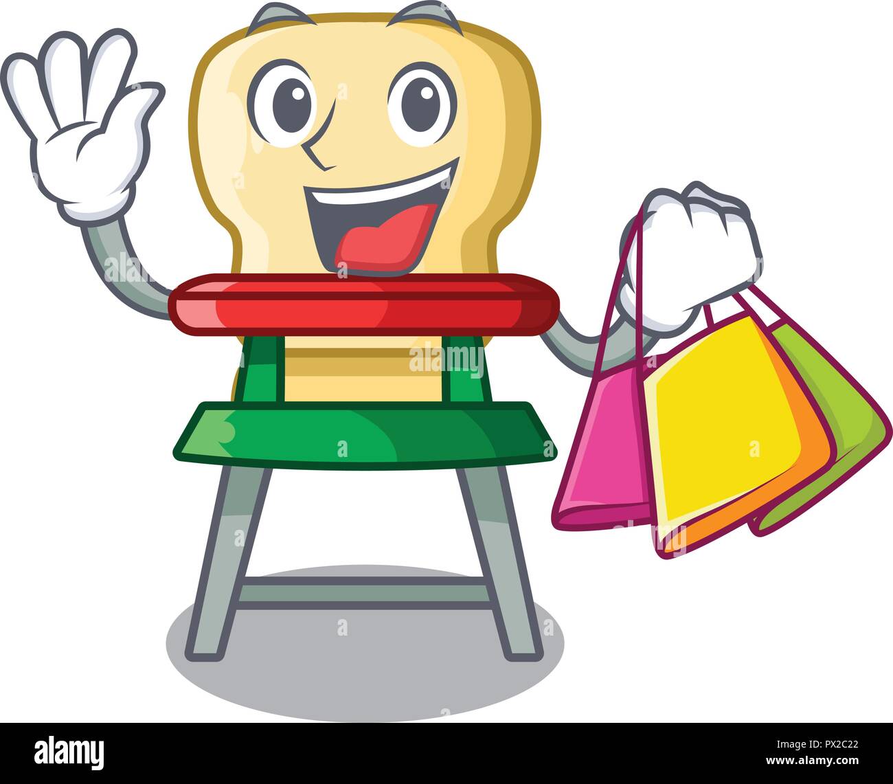 Shopping cartoon baby highchair for kids feeding Stock Vector