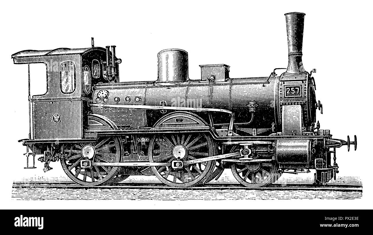 Passenger train locomotive of the Prussian state railways,   1898 Stock Photo