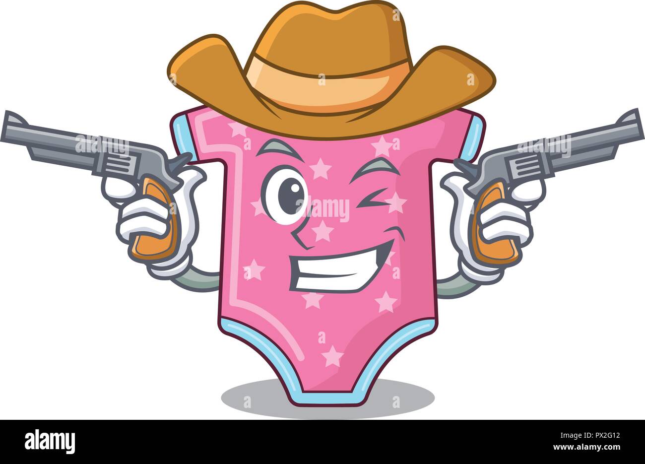 Cowboy character baby clothes hanging on clothesline Stock Vector