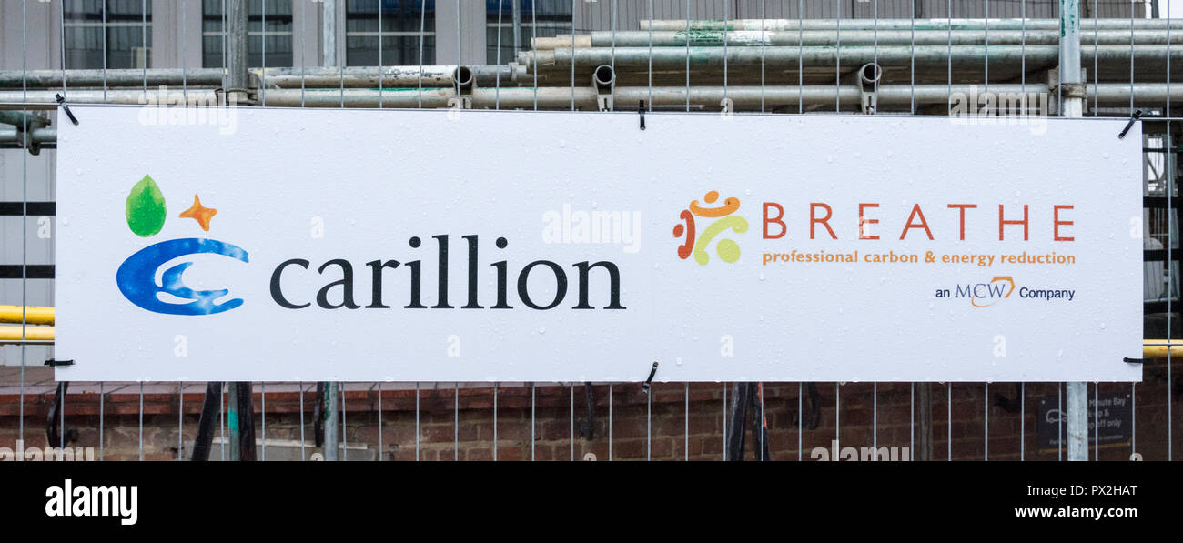 Carillion plc signage -  a British multinational facilities management and construction services company headquartered in Wolverhampton, UK Stock Photo