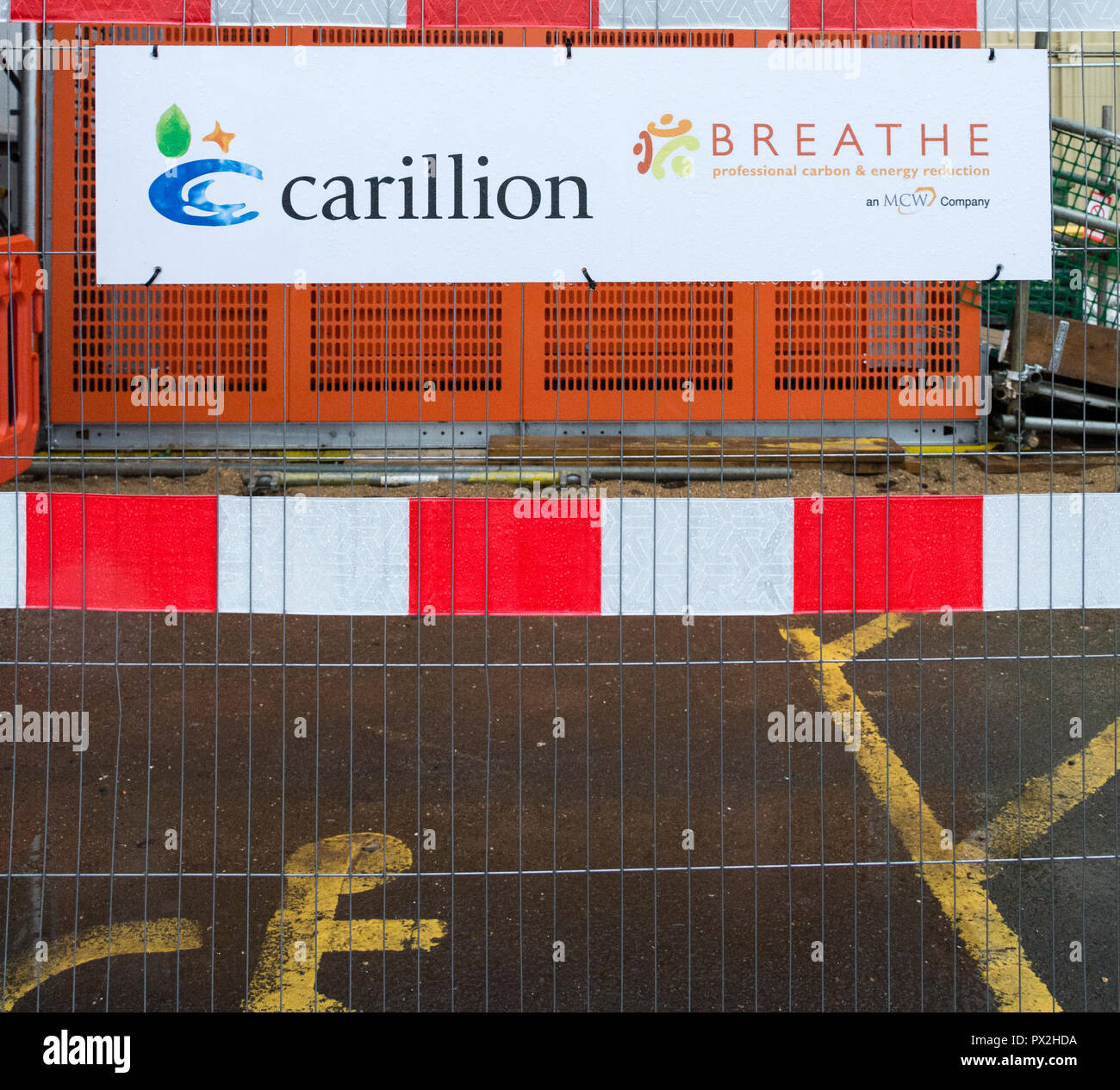 Carillion plc signage -  a British multinational facilities management and construction services company headquartered in Wolverhampton, UK Stock Photo